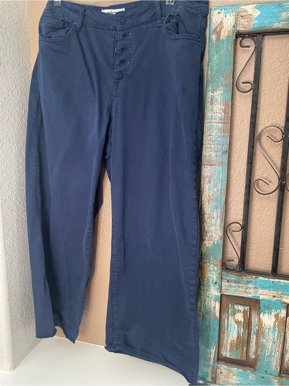 Women's Navy Wide-Leg Button-Fly Pants
